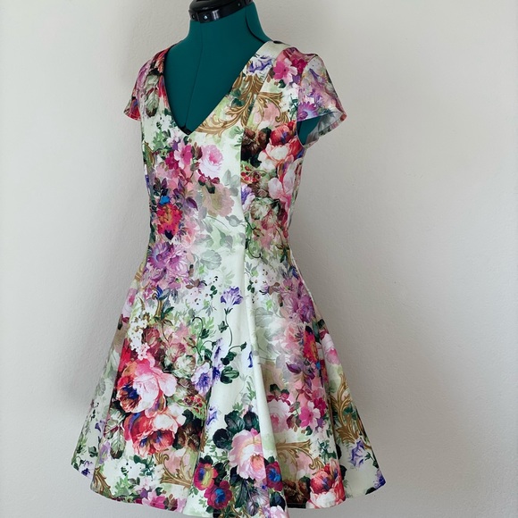 Floral True Decadence Mini Tea V-neck dress Sz 10 - Picture 7 of 11